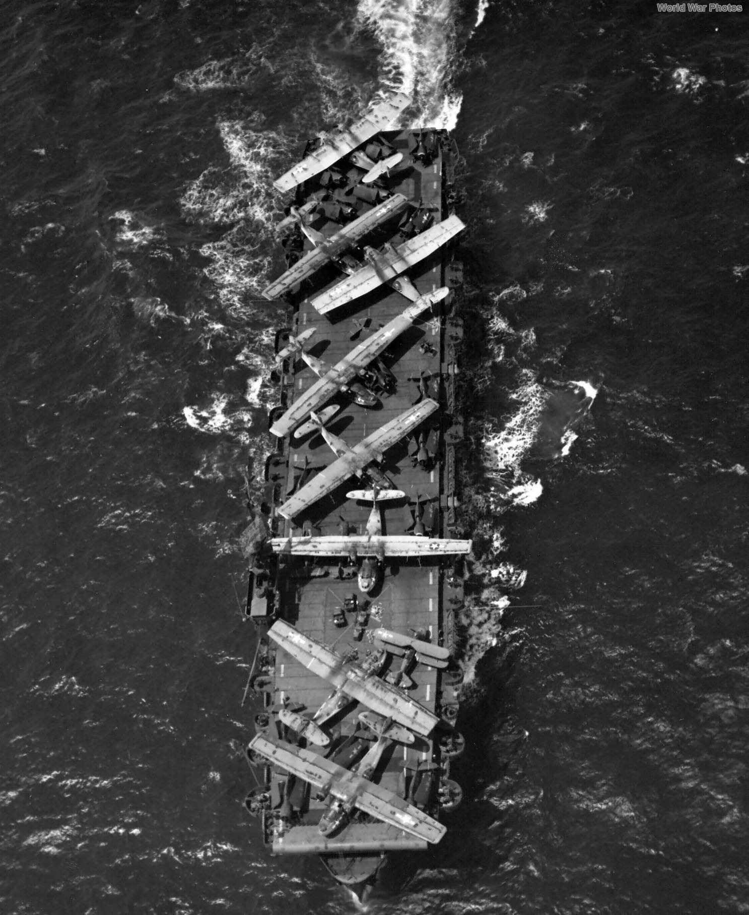 USS Thetis Bay transporting aircraft from Pearl Harbor to NAS Alameda 8 July 1944