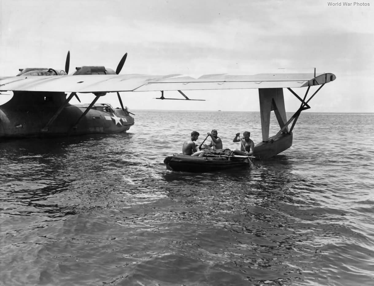 Wounded Marine put on PBY for transport from Bougainville
