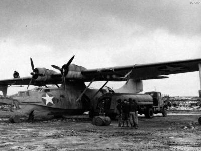 Ground crew gassing PBY-5A at Longview Adak 12 December 1942