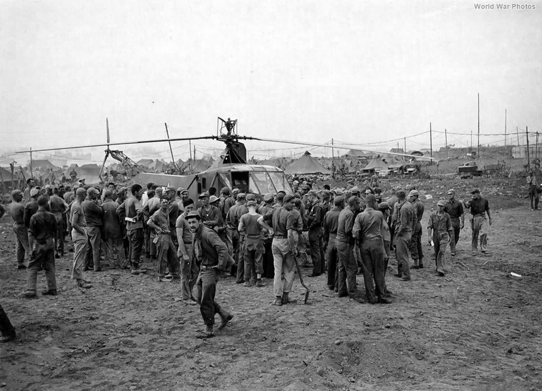 Helicopter R-4B land in the fighter strip on Iwo Jima 23 Mach 1945