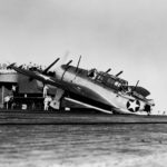 Curtiss SB2C-1 coded 17-B-2 of VB-17 crashed during recovery aboard the carrier USS Bunker Hill (CV-17), Caribbean on 19 July 1943