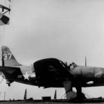 Curtiss SB2C Helldiver ’37’ of VB-6 pictured entagled in the barricade aboard USS Hancock (CV-19)