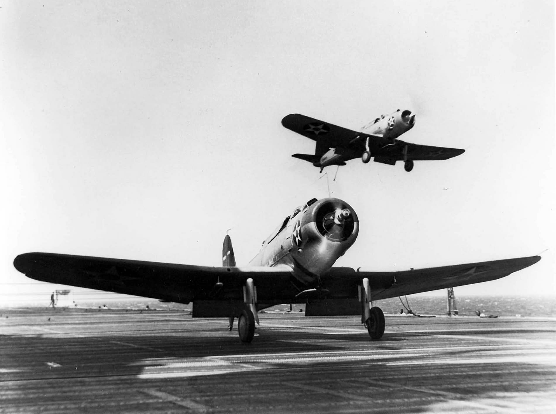 Vought SB2U-1 Vindicator of the VS-71 on the deck of the USS WASP CV-7
