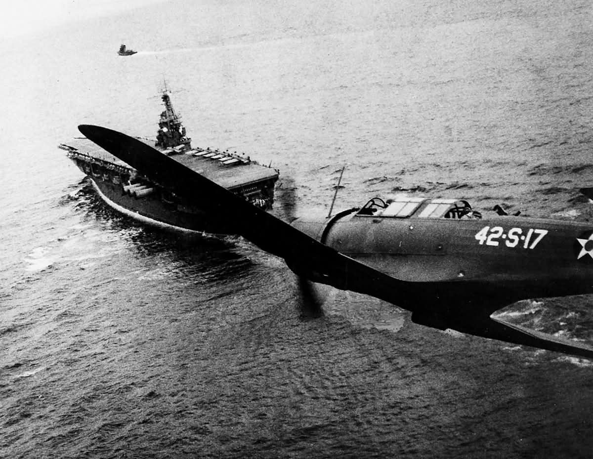 SB2U Vindicator code 42-S-17 of VS-42 in flight