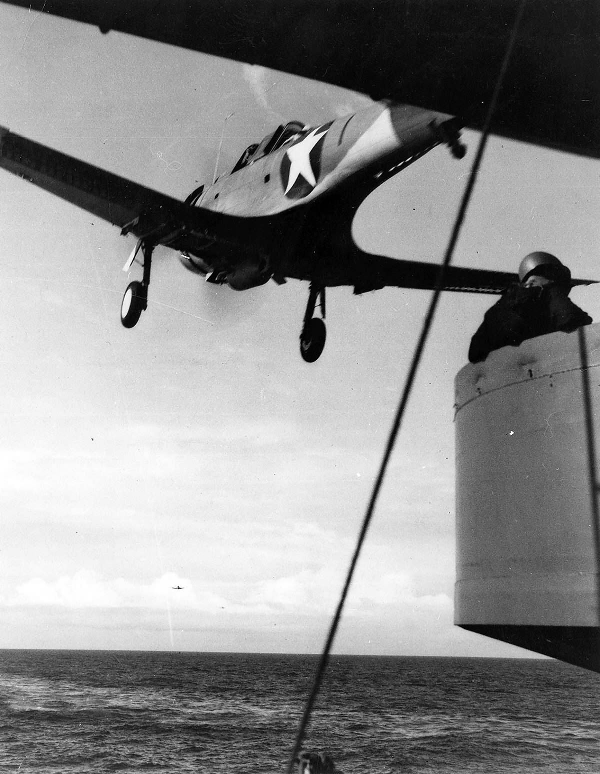 SBD Dauntless of VS-5 USS Enterprise taking-off for an early morning attack against Tulagi 7 August 1942