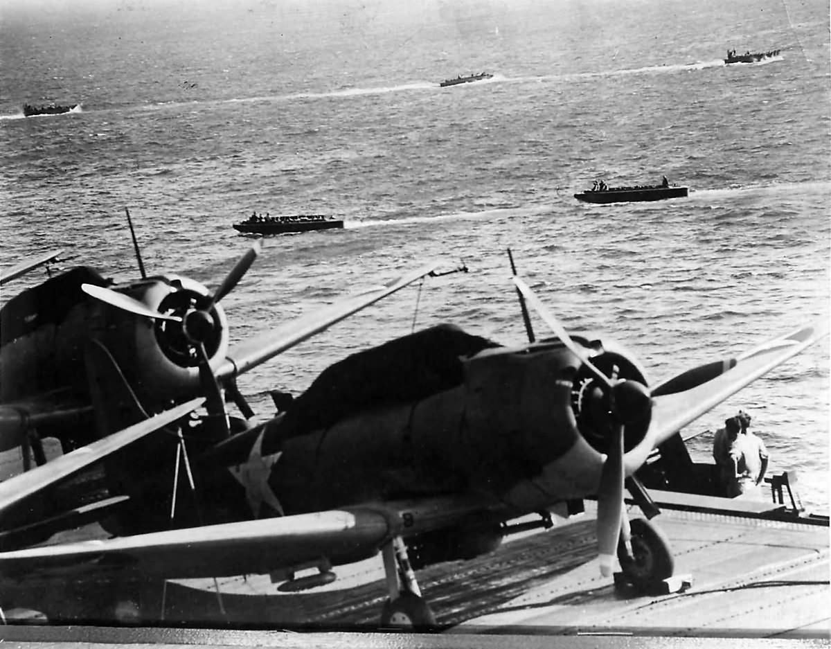 SBD Dauntless on flightdeck of USS Hornet