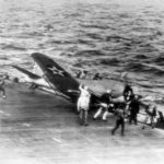 SBD of the VB-6 crashes on USS Enterprise 1942