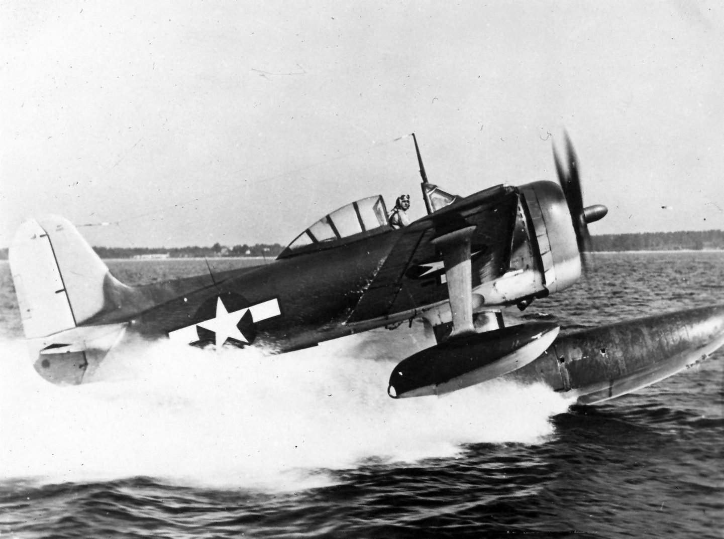 Curtiss SC-1 seaplane takes off