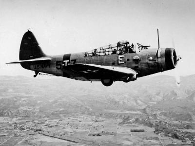 TBD-1 Devastator 5-T-7 of VT-5 in flight over Southern California November 16, 1939