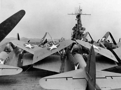 TBD-1 Devastators of VT-4 on the flight deck of the carrier USS Ranger CV-4 in June 1942