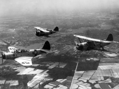 TBD-1 of VT-6 and F3F-2 of VF-6 and SBC-1 VS-6 in flight over Virginia