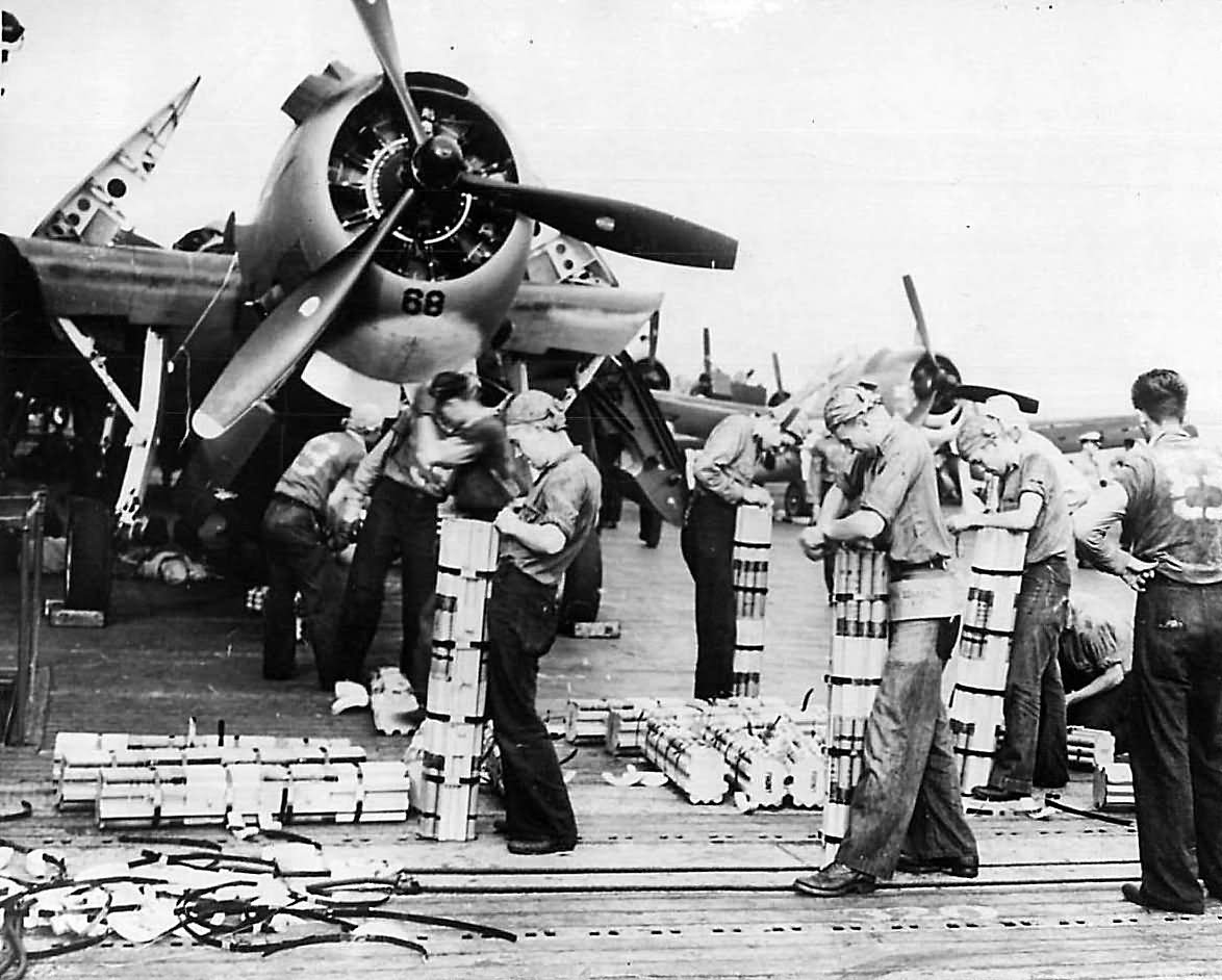 Crewmen Loading Incendiary Bombs on Avenger for Raid on Tarawa