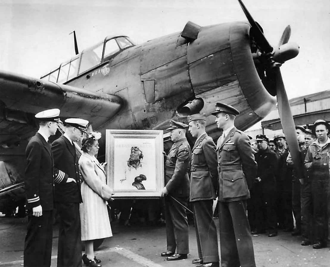 Painting of MIA Ace Gregory Boyington presented to his Mother