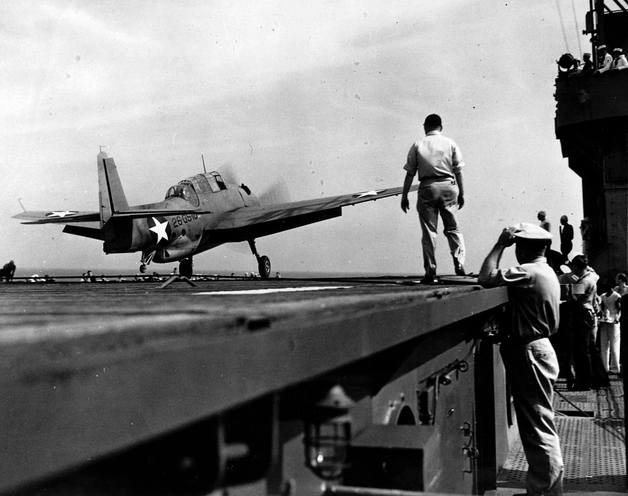 TBF 1 VGS 26 launches from the carrier USS Charger July 31 1942