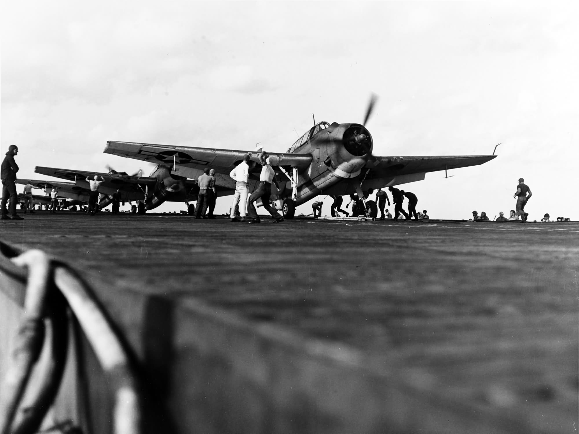 TBF Avenger being launched from USS Langley (CVL-27) during operations off China Coast 10 October 1944