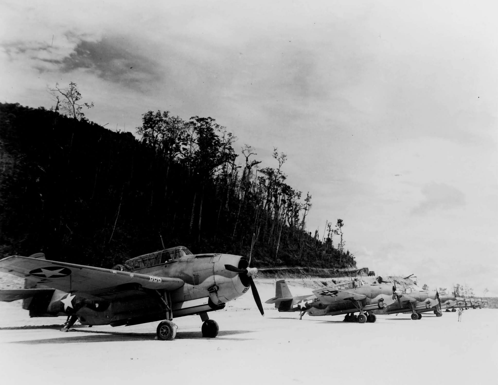 TBF Avengers lined up at Munda New Georgia on December 6 1943