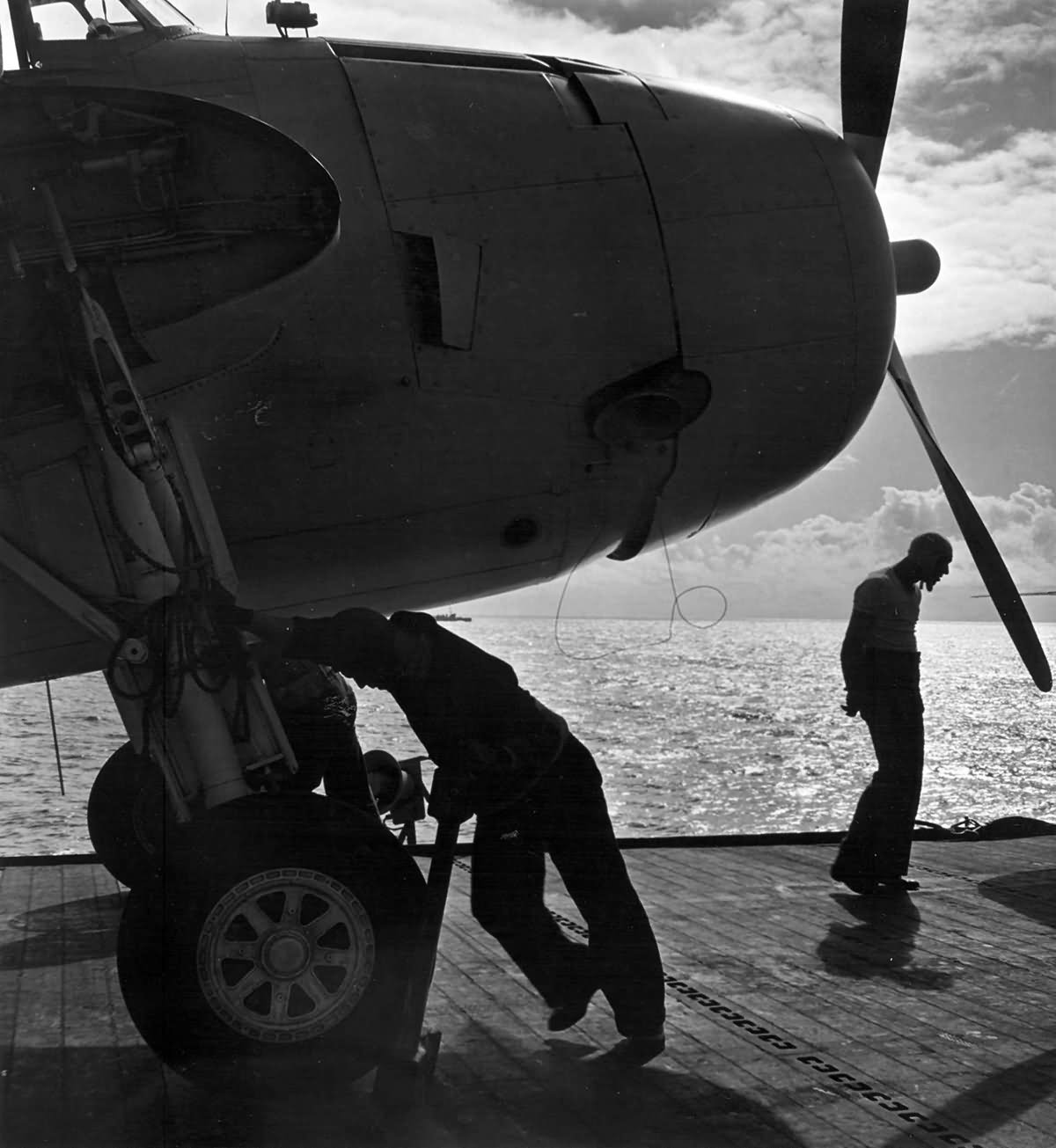 TBF on the flight deck of an escort carrier operating in the Atlantic on June 13, 1944