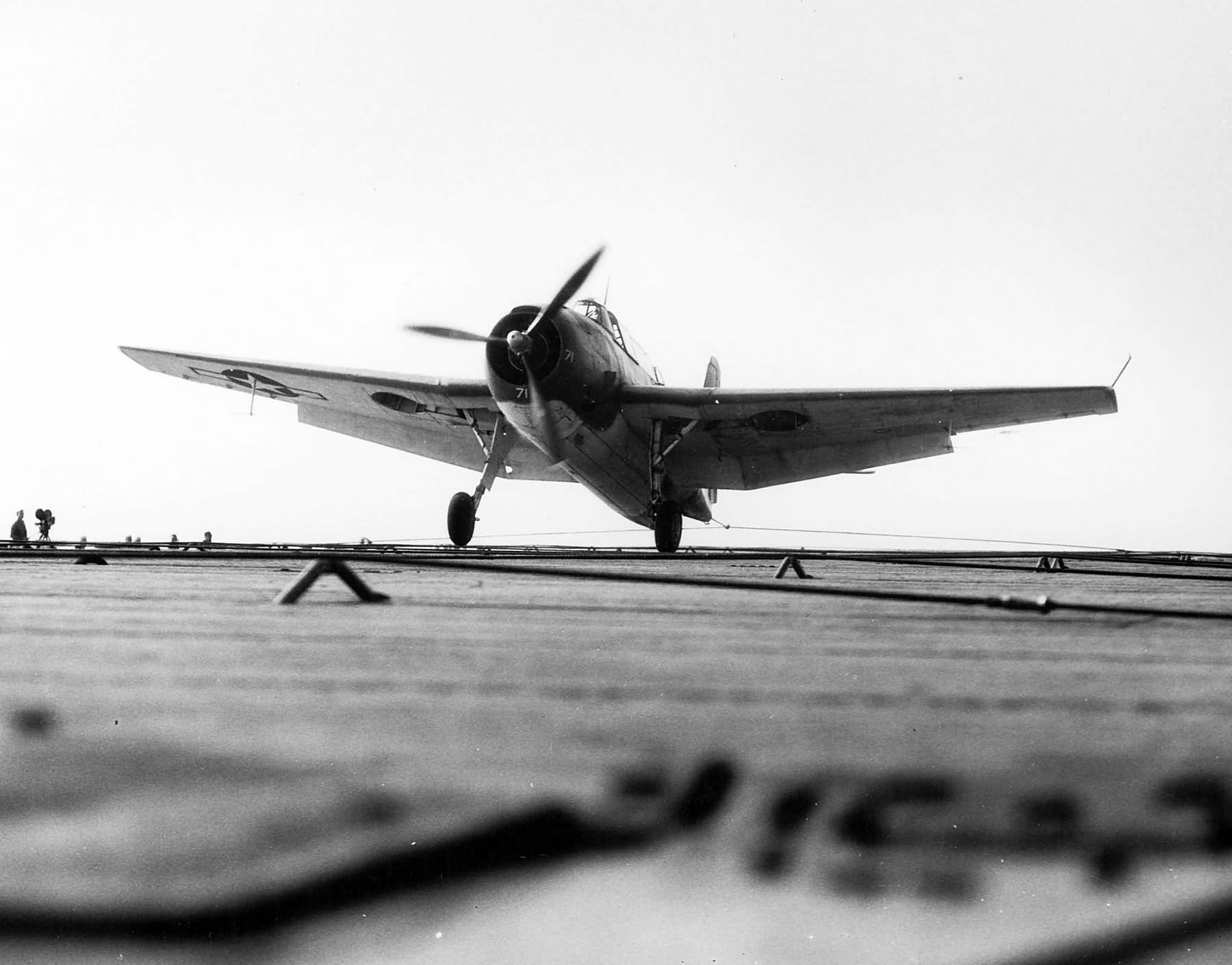 TBM-1C Avenger of VT-7 on the flight deck of the USS Hancock (CV-19) May 27, 1944