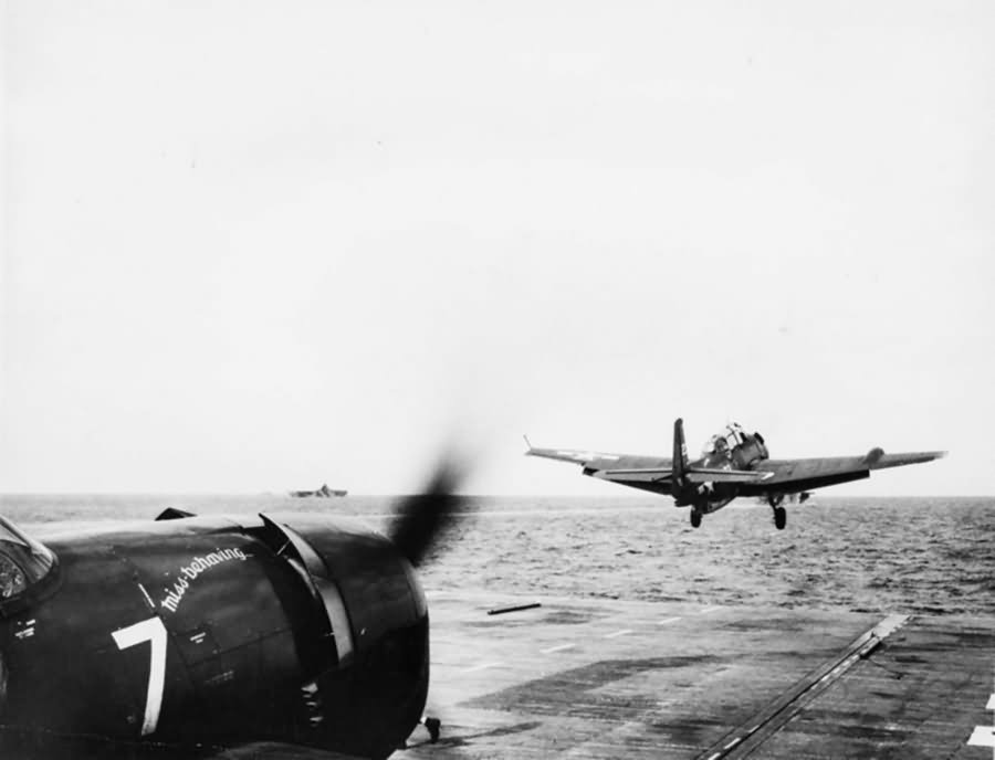 TBM-1D Avenger of the VT(N)-41 launches from the USS Independence CVL-22 October 4 1944