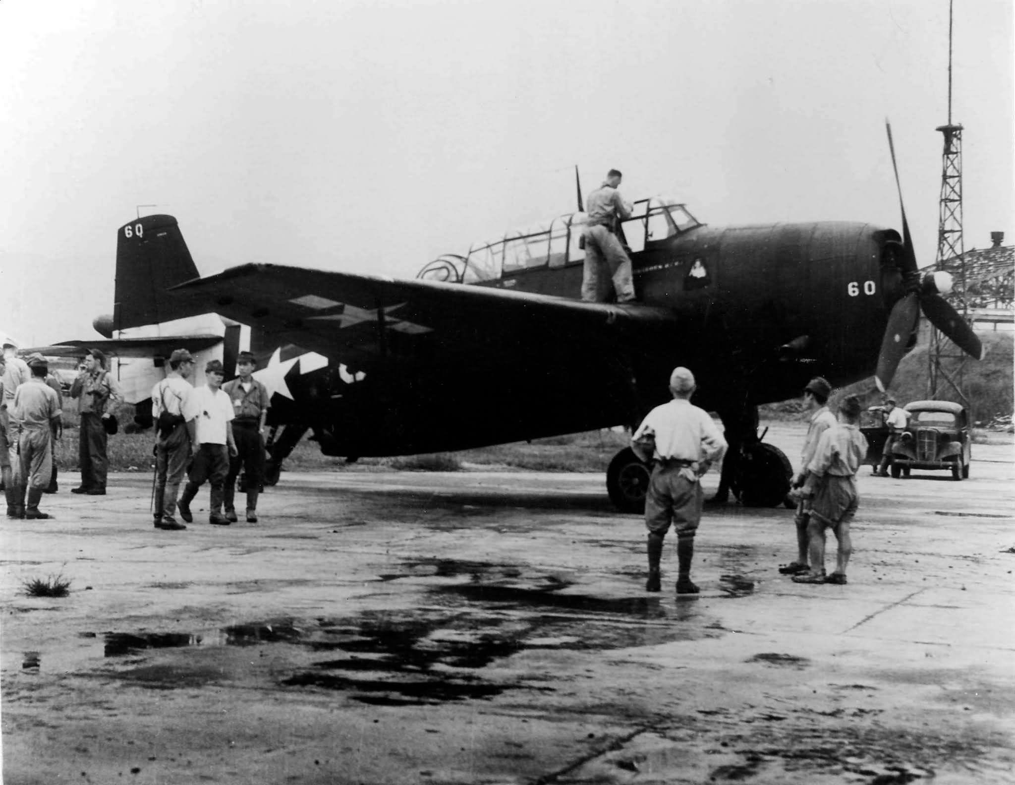 TBM-3 Avenger #60 of VMTB-233 at Matsuyama Airfield on Formosa on September 5, 1945
