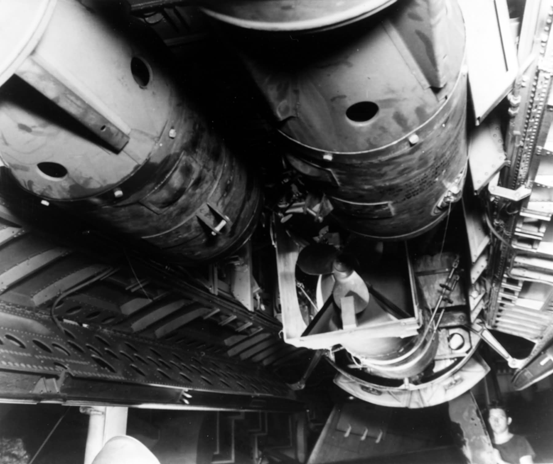 A pair of depth bombs are installed behind the Fido USS Manila Bay February 1944