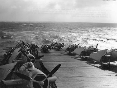 Avengers on deck of Carrier in heavy seas Atlantic 44