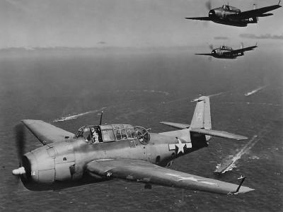 Avengers over carrier en route to raid on Japanese Bases 30 July 1944