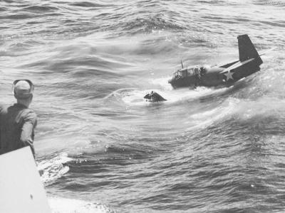 TBF-1 crashing during operations aboard USS Suwannee 7 April 1943 3