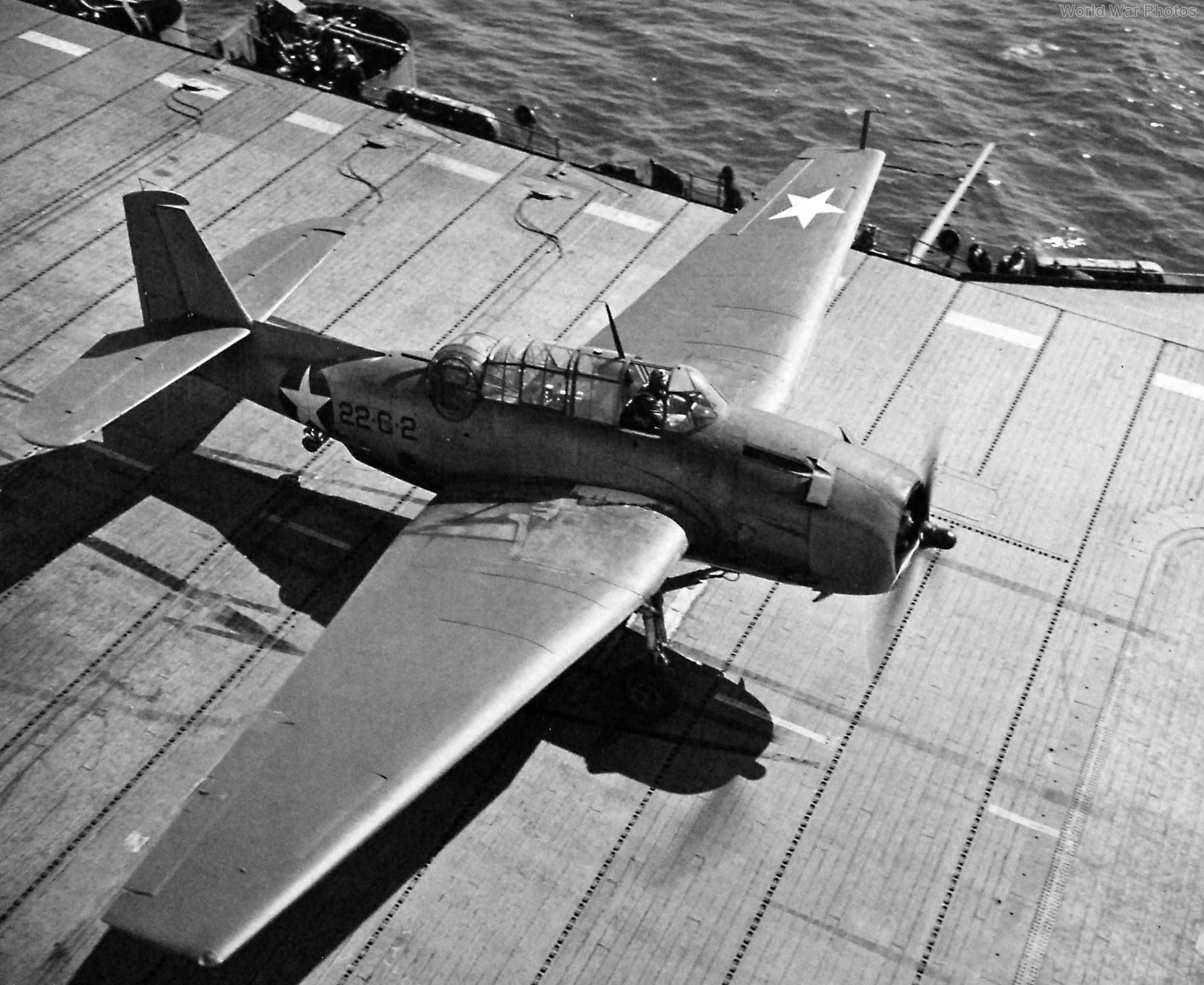 TBF-1 taking off from the deck of USS Independence 1 May 1943