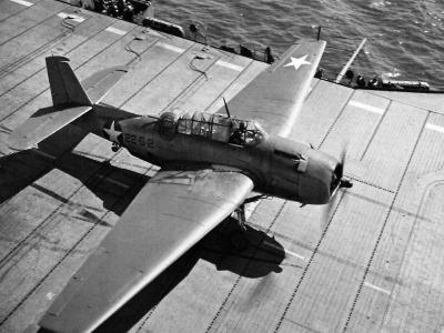 TBF-1 taking off from the deck of USS Independence 1 May 1943
