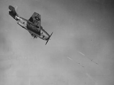 TBF Avenger firing HVAR Holy Moses rockets 1945