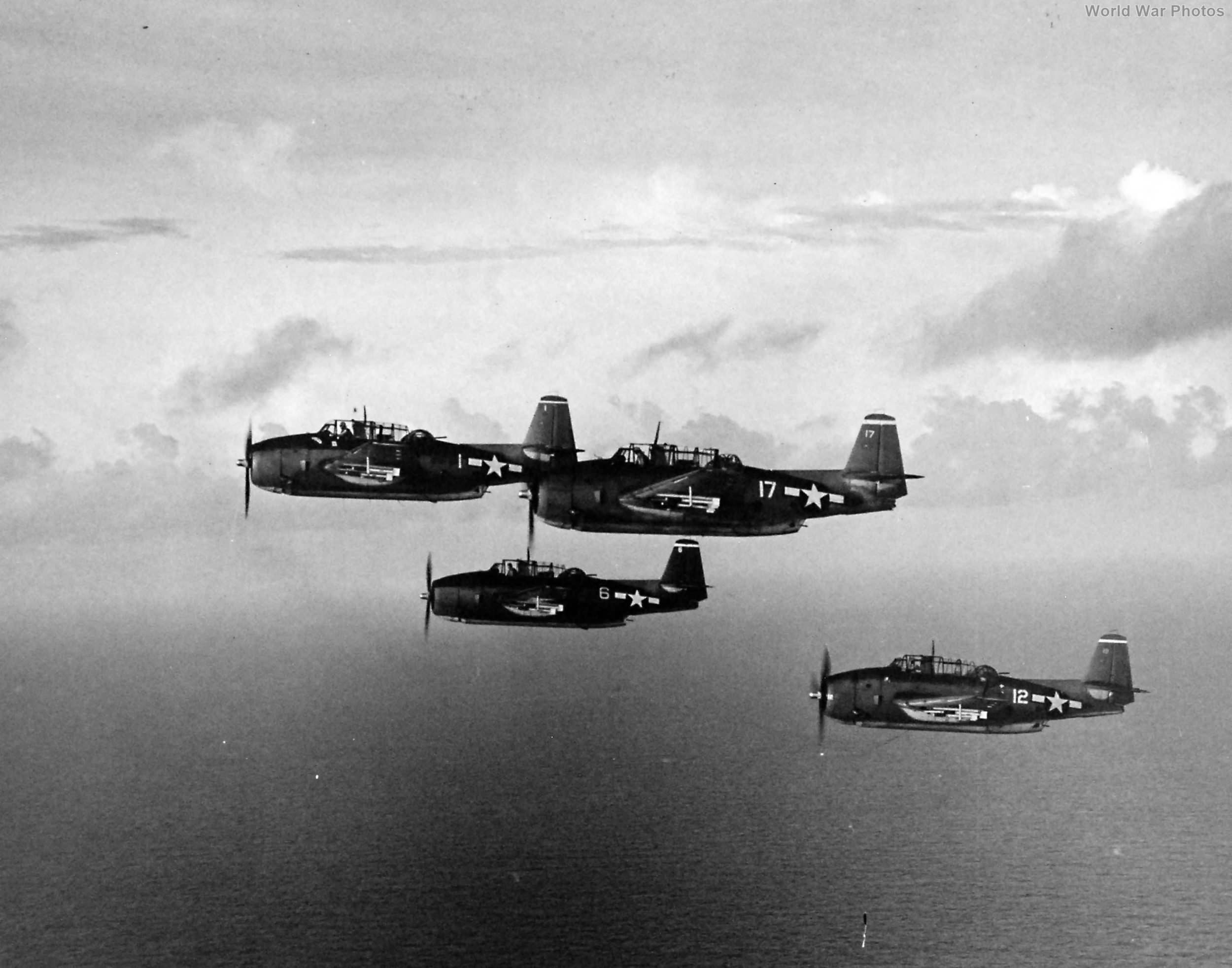 TBFs from USS Essex over Guam on invasion day July 15, 1944