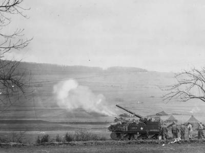 M12 of the 11th Armored Division Budesheim Germany 1945