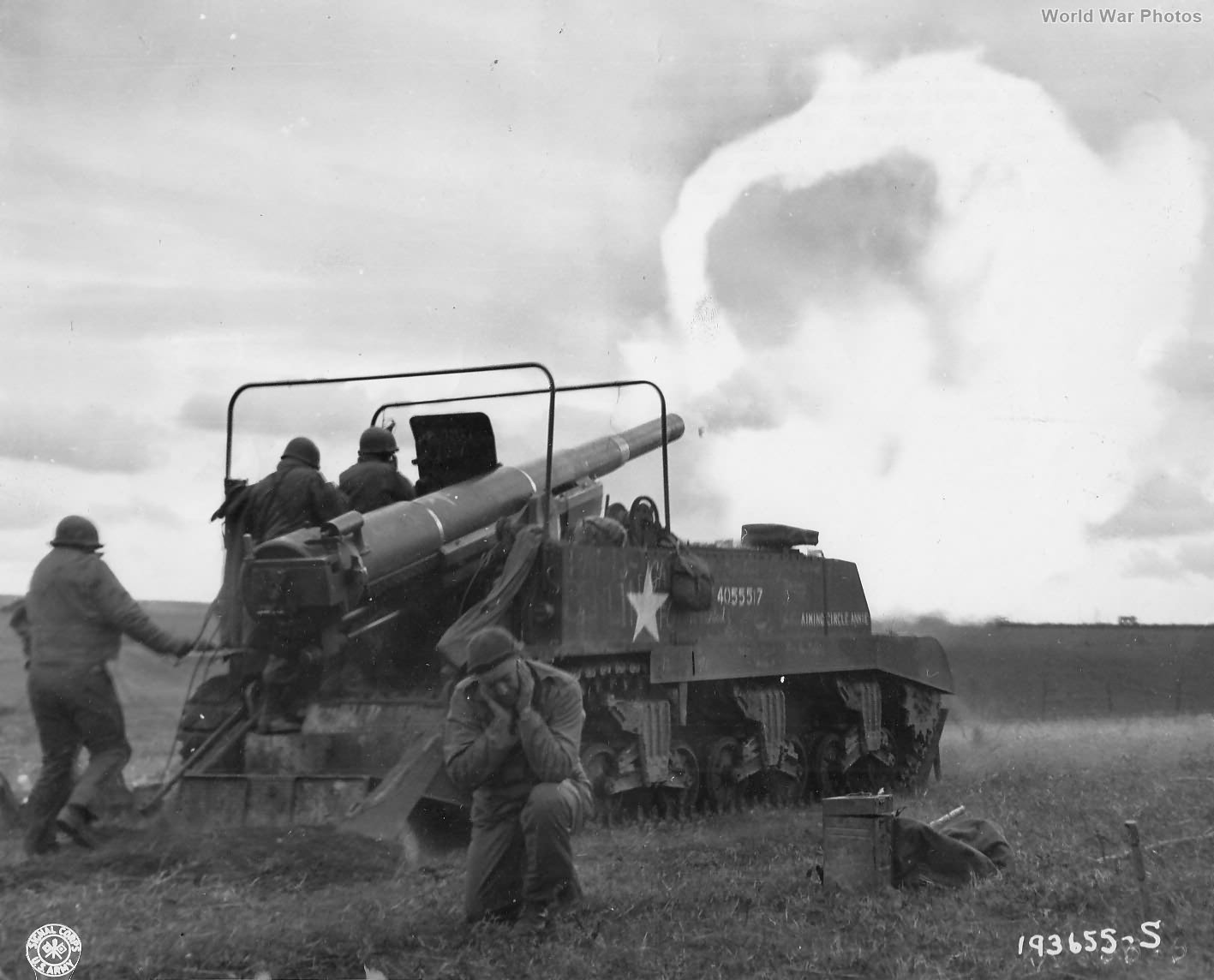 155 mm Gun Motor Carriage M12 firing in Belgium 1944