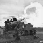 155 mm Gun Motor Carriage M12 firing in Belgium 1944