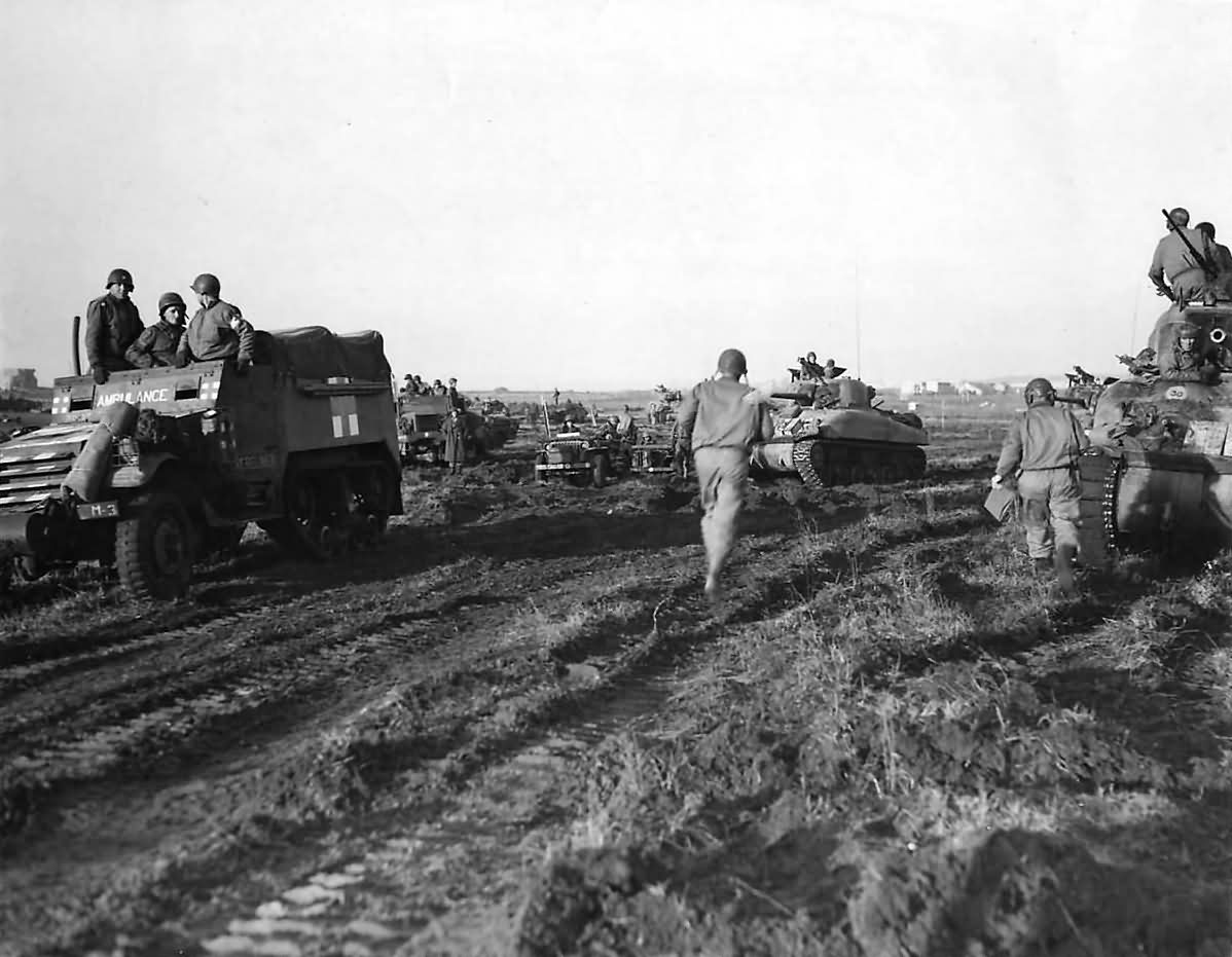 5th Army Troops M3 Ambulance and M4 Tanks near Nettuno 1944
