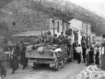 Allied Troops on M3 Halftrack Greeted by Civilians in Liberated Pioppo Sicily 1943