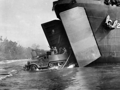 M3 GMC Halftrack Rolls out of LST onto Cape Gloucester 1943