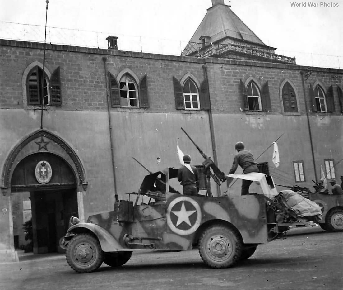 Gen. Keyes Arrives at Palermo Royal Palace in M3A1