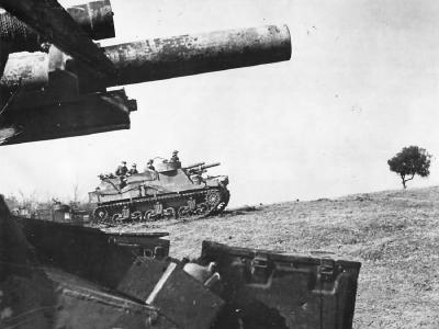 British 8th Army M7 Priest Self Propelled Guns near Rome