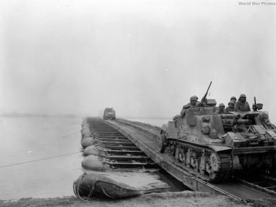 M7 of 4th Armored Division pontoon bridge