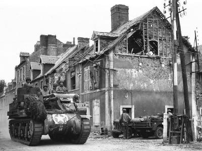 M7 Priest American self-propelled artillery in Carentan Normandy