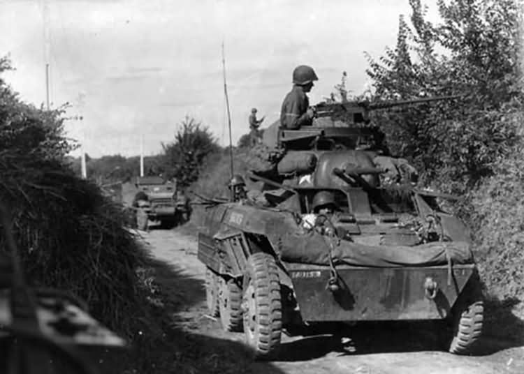 M8 Greyhound of 113th Cav Recon Squadron Spearheads 1st Army Drive into Holland September 1944