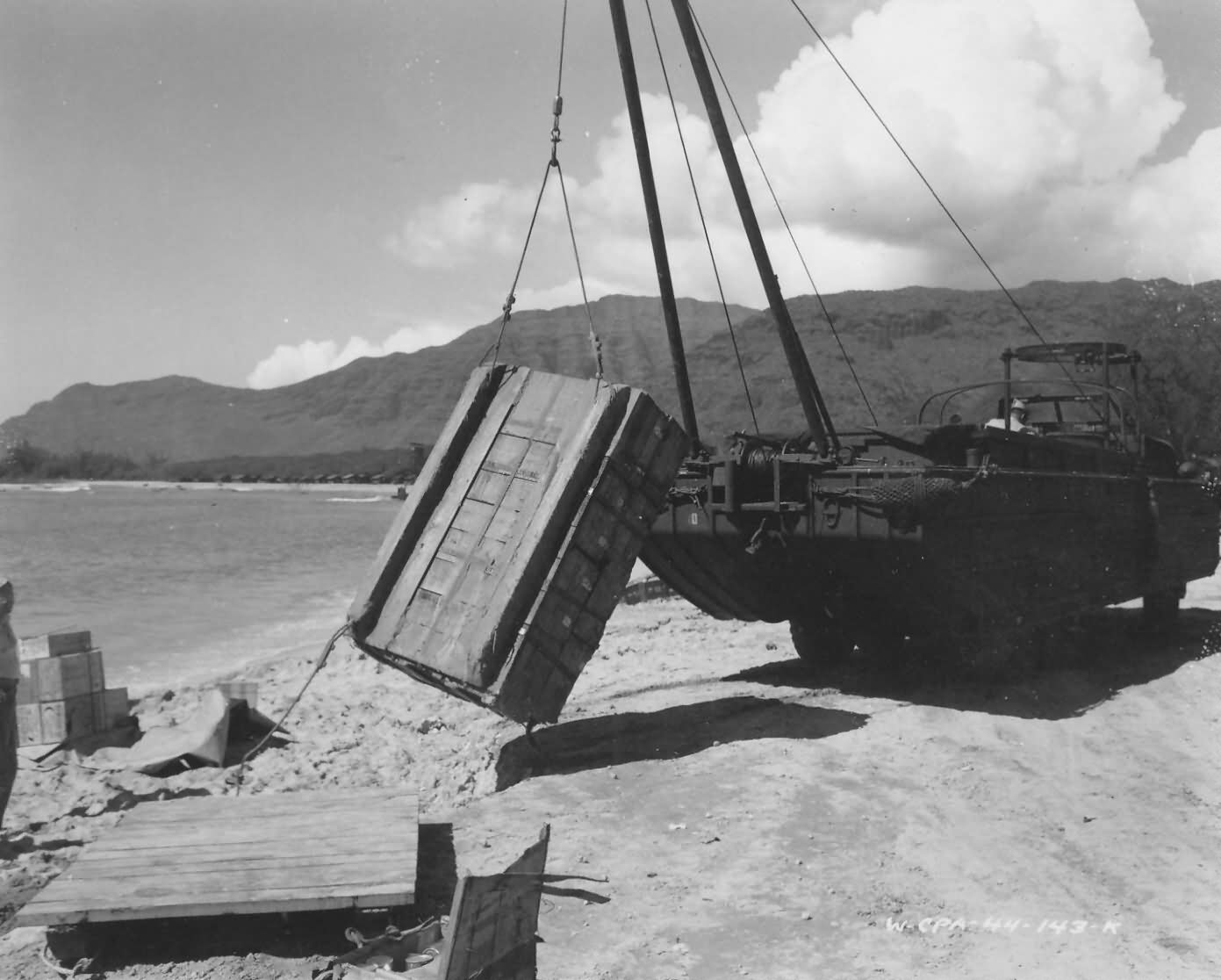 Amphibious DUKW Duck With Crane On Biak Beach 1944