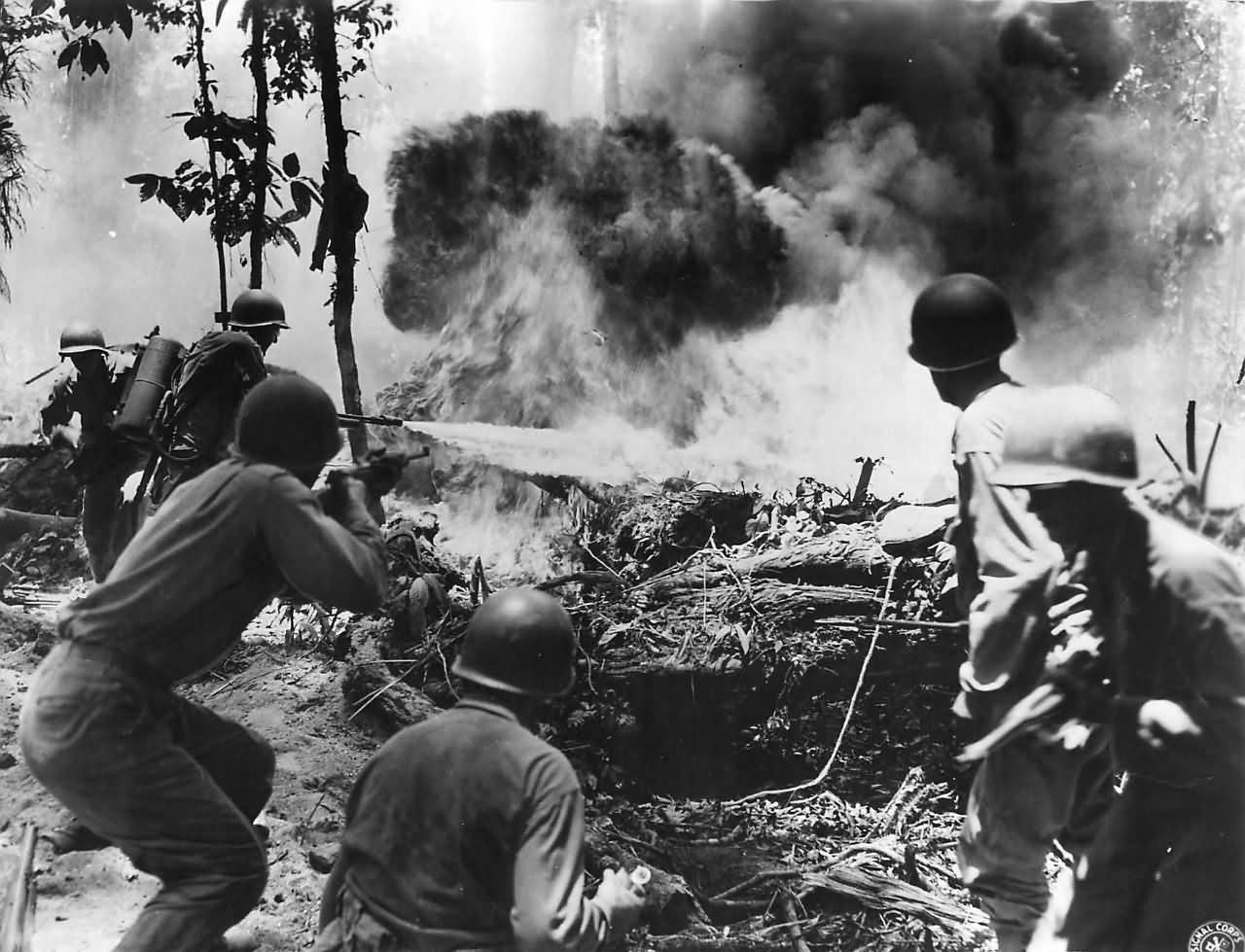 37th Division Flamethrower in Action on Bougainville 1944