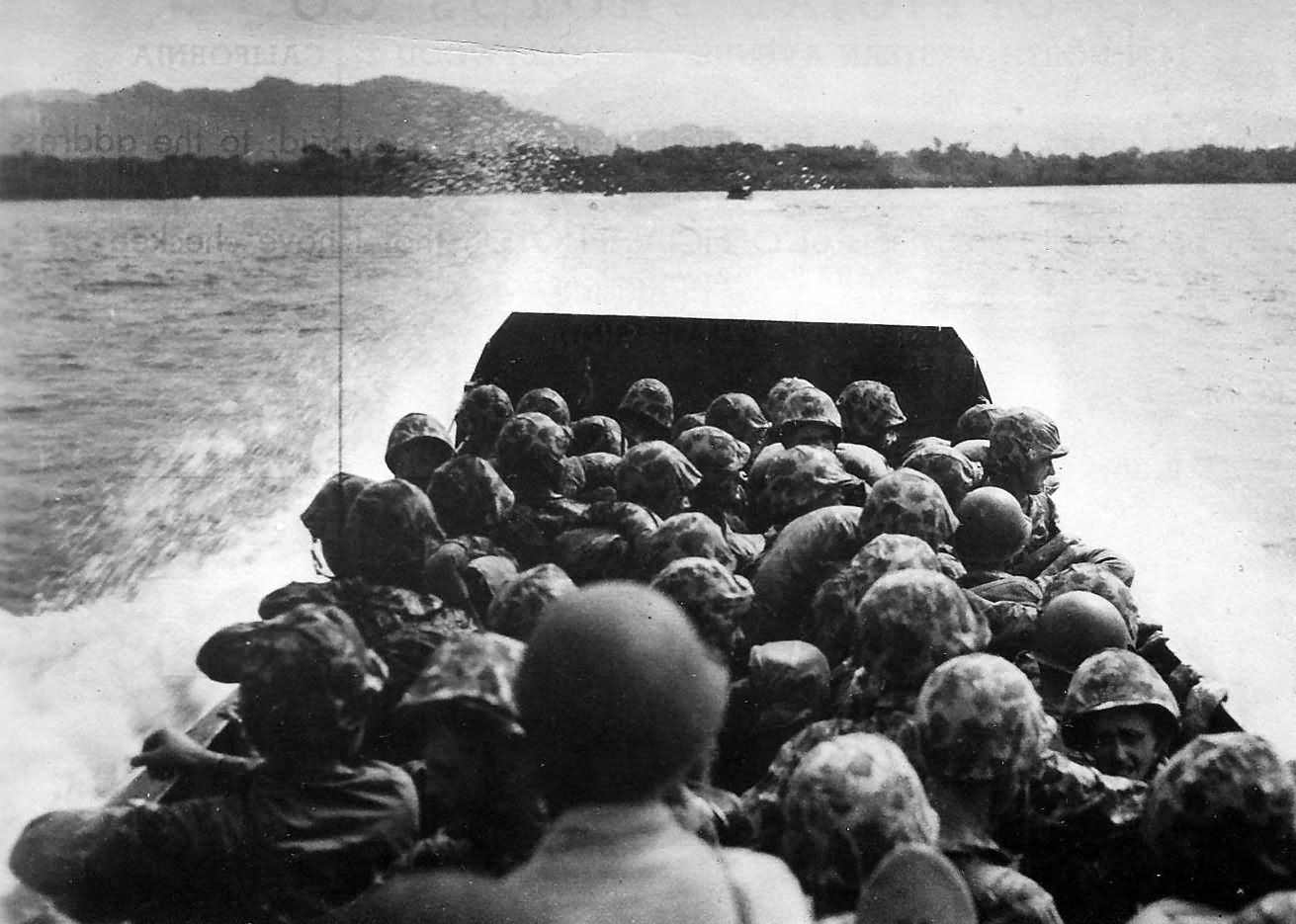 37th Division Landing Craft Head For Bougainville Beach 8 November 1943