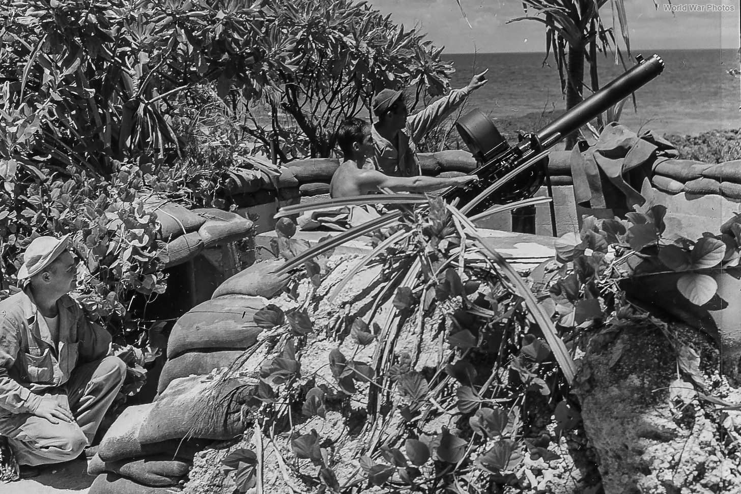 .50 caliber AA machine gun emplacement and crew early 1944