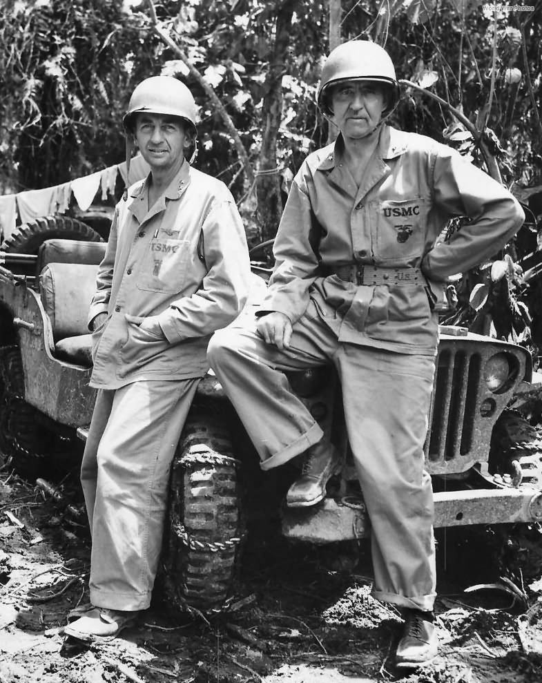 Gen. Ralph Mitchell Brig. Gen. Field Harris on Bougainville