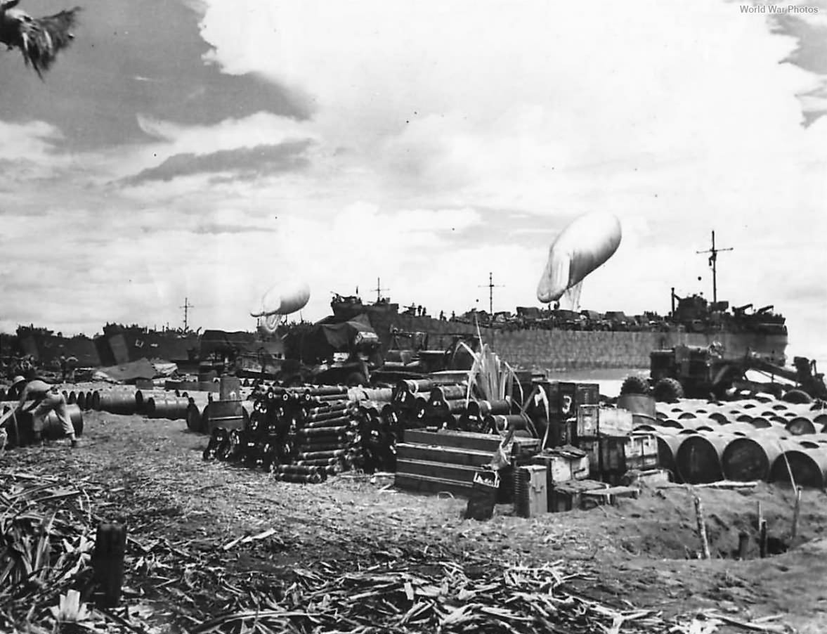 LSTs and Barrage Balloons as 37th Division Lands on Bougainville