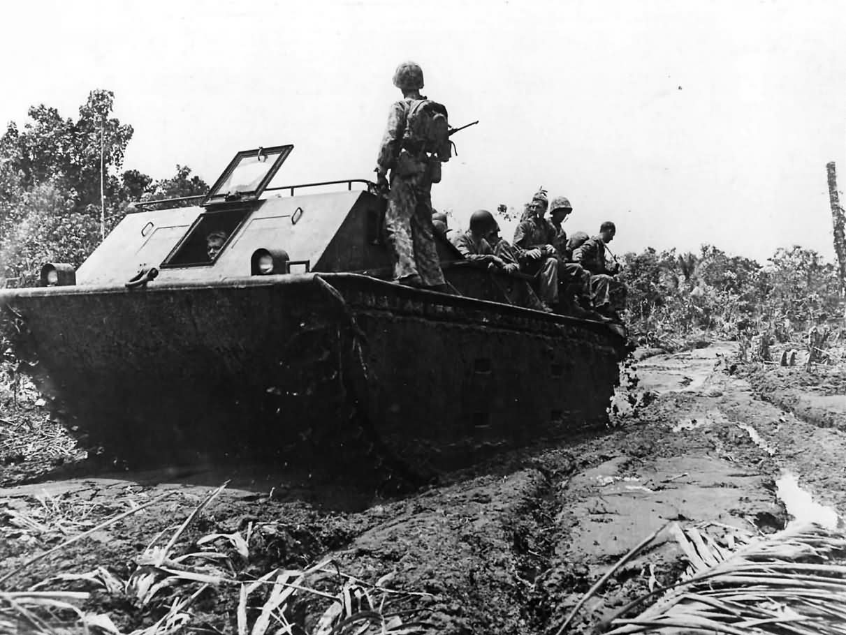 LVT-1 Alligator carries Marines to front on Bougainville 1943